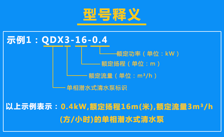 清水泵QDX3-16-0.4型号含义