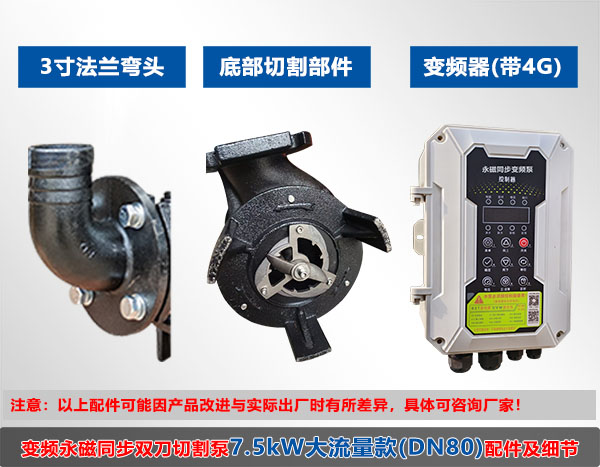 变频永磁同步双刀切割泵大流量款(DN80)配件及细节